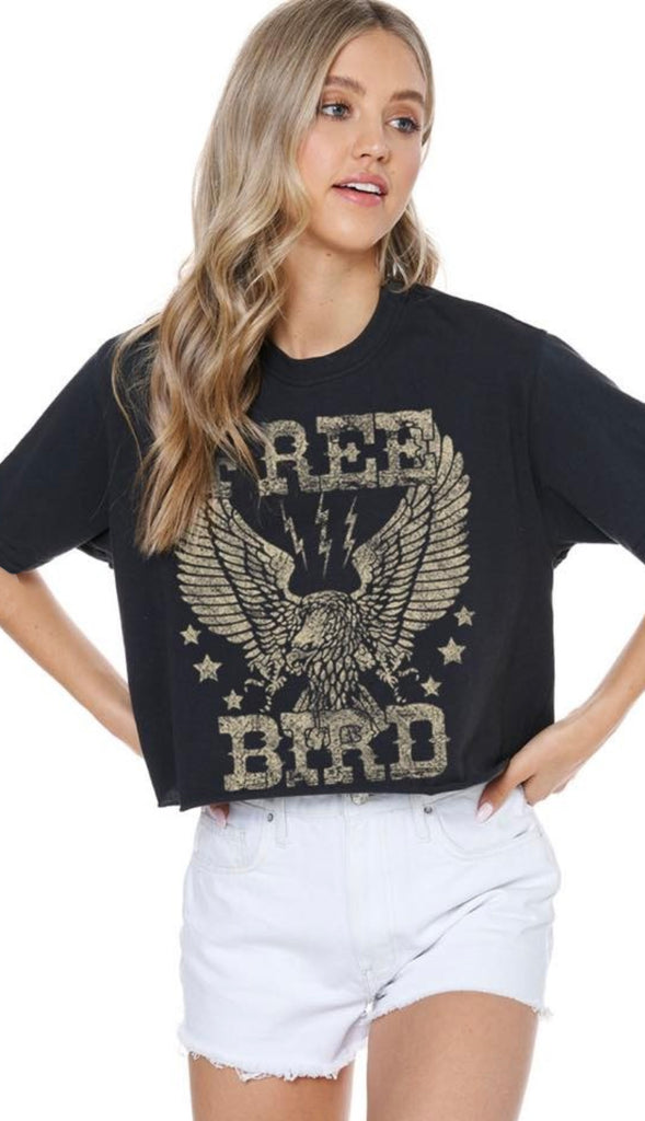 Free Bird Vintage Crop Graphic- Black