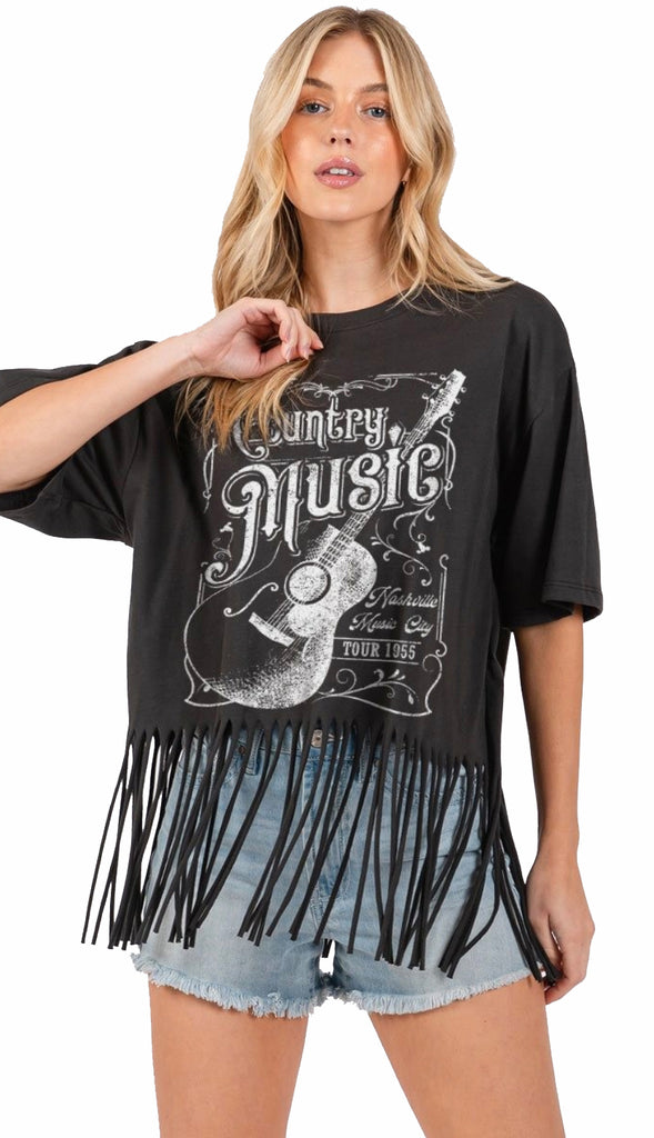 Country Music Fringe Graphic- Black
