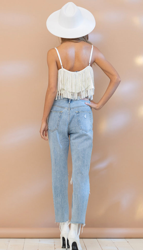 Studded Fringe Tank- White