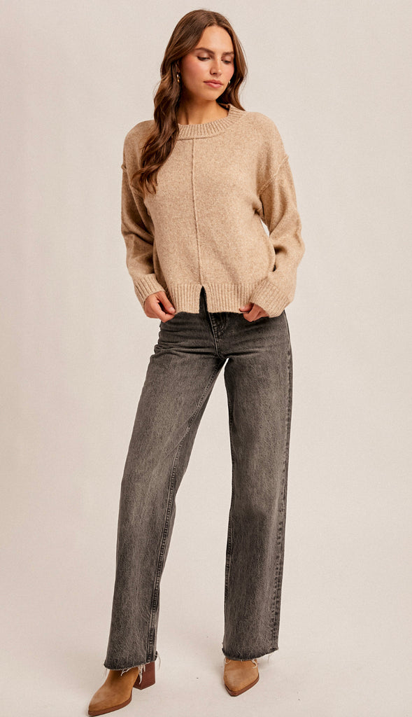Sylvia Front Slit Sweater- Taupe