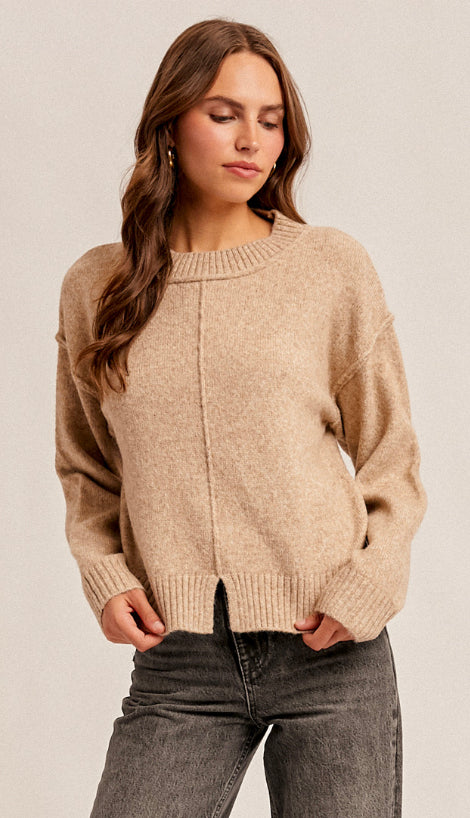 Sylvia Front Slit Sweater- Taupe