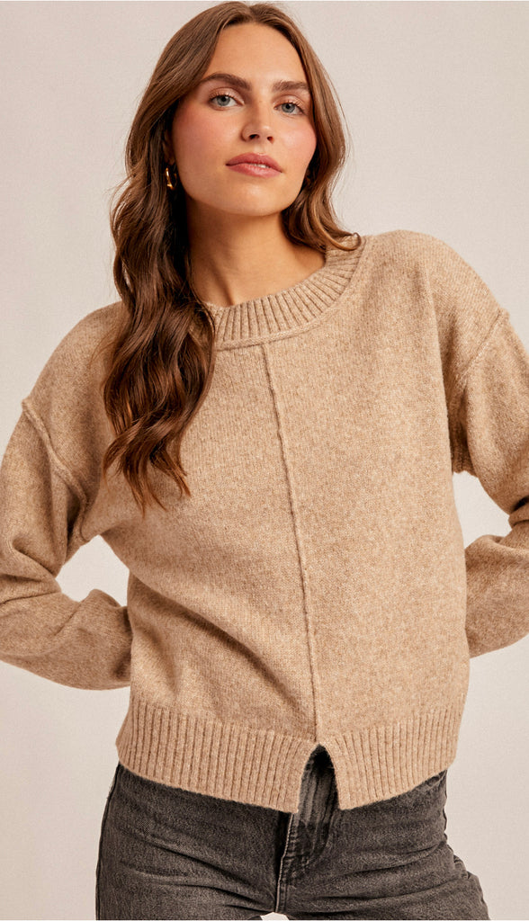 Sylvia Front Slit Sweater- Taupe