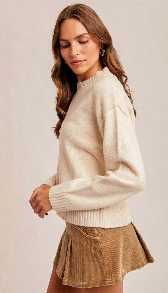 Sylvia Front Slit Sweater- Taupe