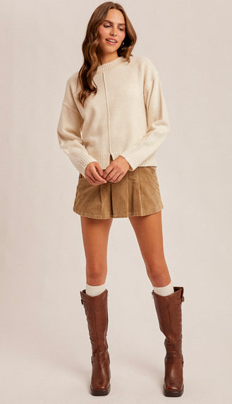 Sylvia Front Slit Sweater Top- Ivory