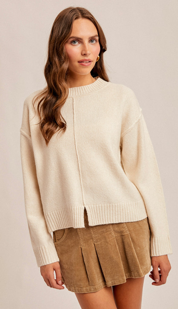 Sylvia Front Slit Sweater- Taupe