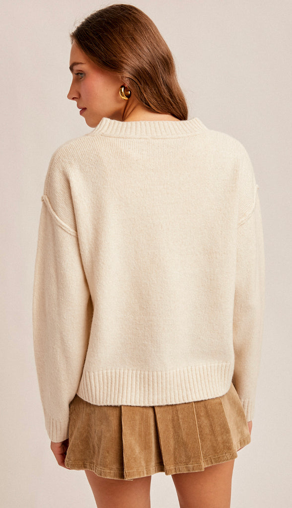 Sylvia Front Slit Sweater- Taupe