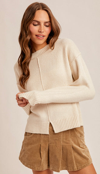 Sylvia Front Slit Sweater Top- Ivory