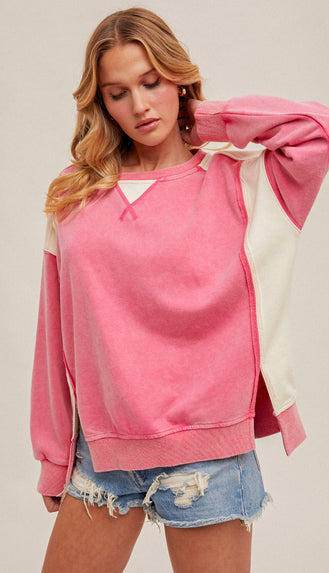 Lisa Color Block Oversized Sweatshirt- Fuchsia
