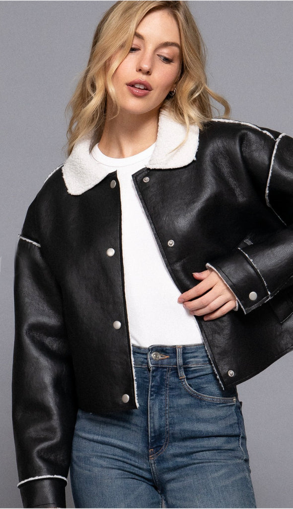 At The Rink Faux Leather Jacket- Black