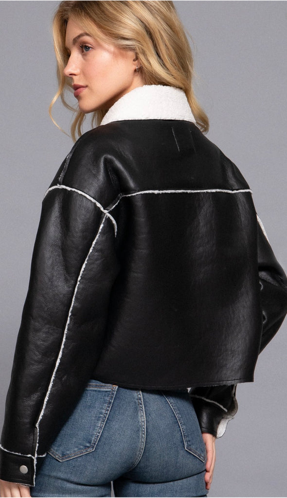 At The Rink Faux Leather Jacket- Black