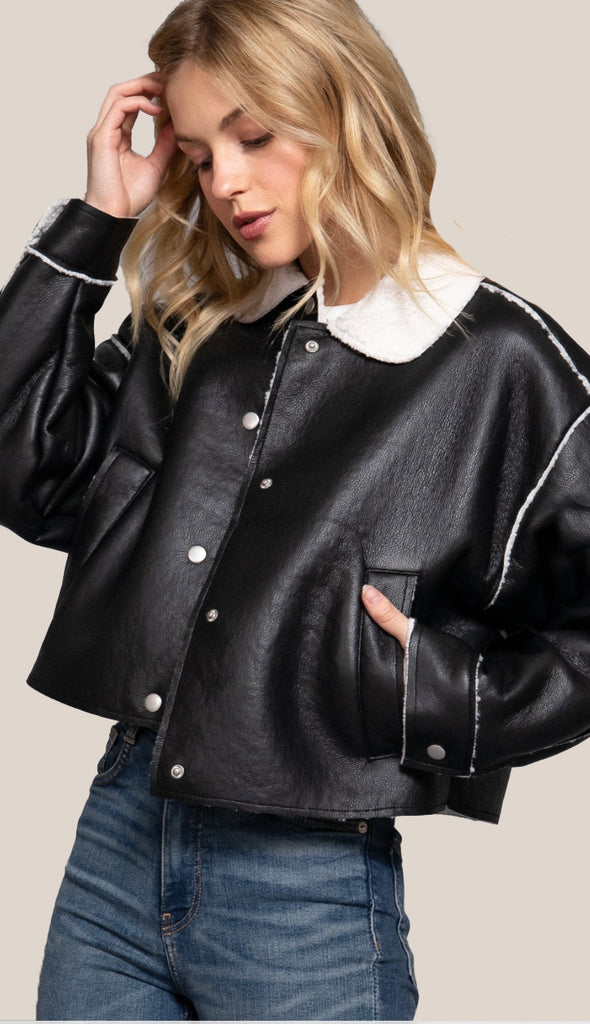 At The Rink Faux Leather Jacket- Black