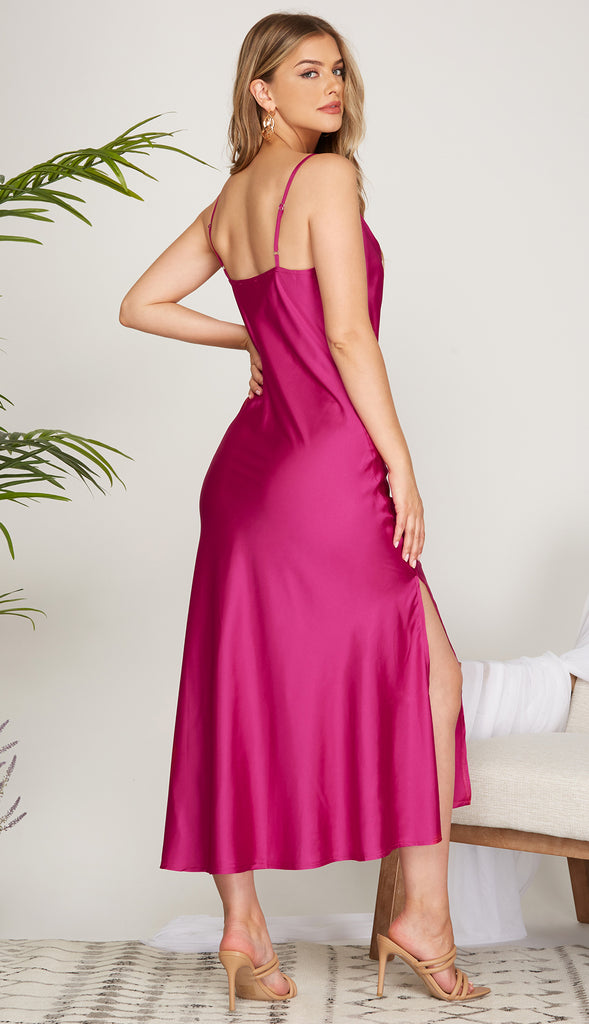 Blakely Satin Midi Dress- Fuchsia