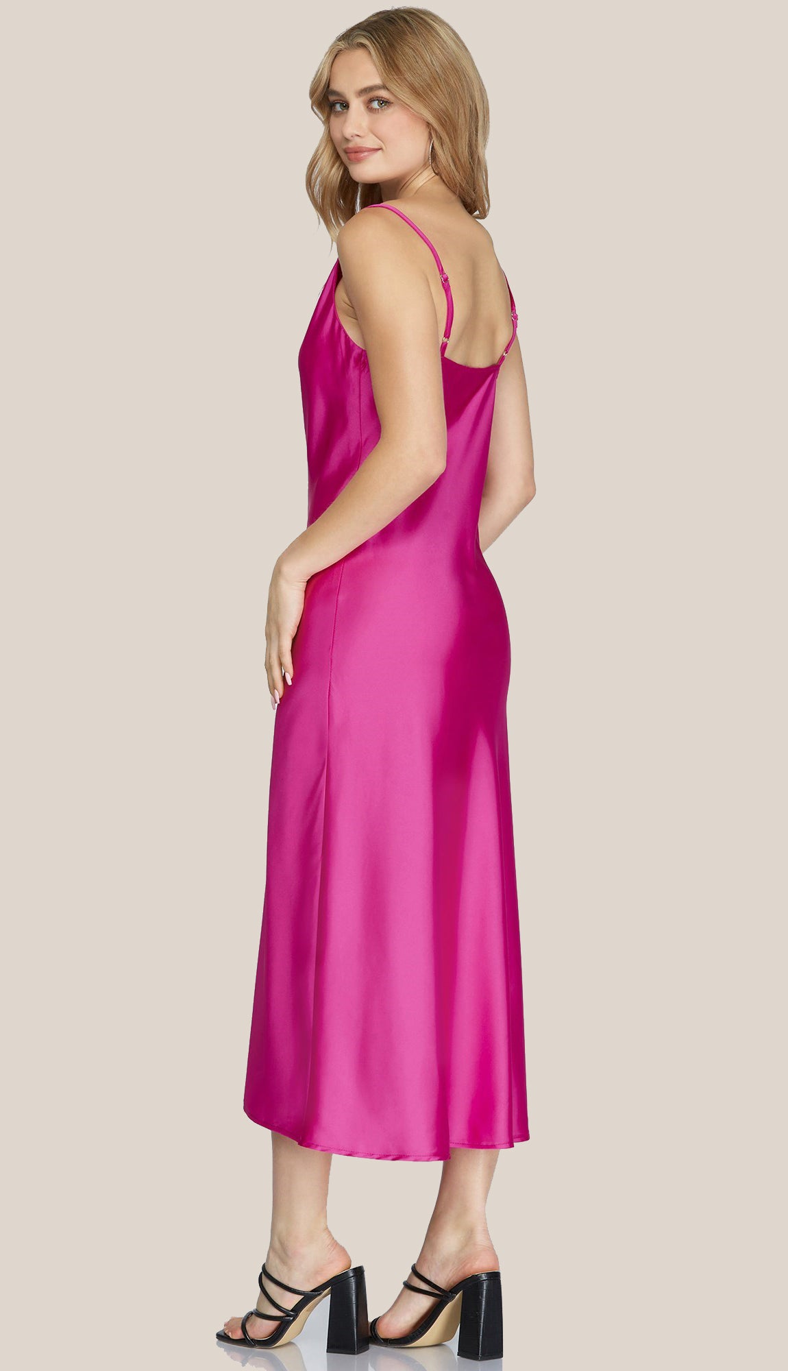 Blakely Satin Midi Dress- Fuchsia Blakely Satin Midi Dress- Fuchsia