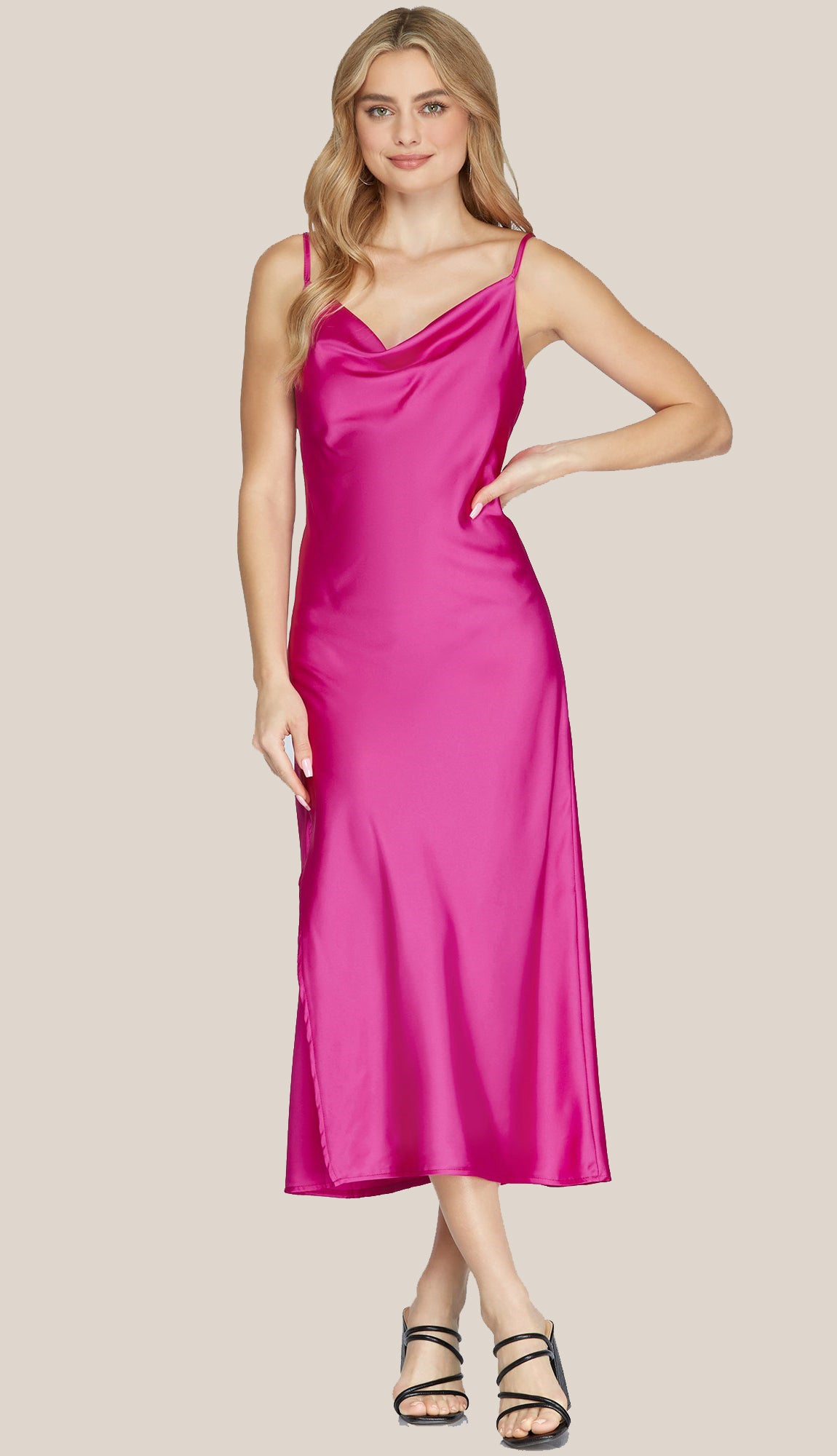 Blakely Satin Midi Dress- Fuchsia Blakely Satin Midi Dress- Fuchsia