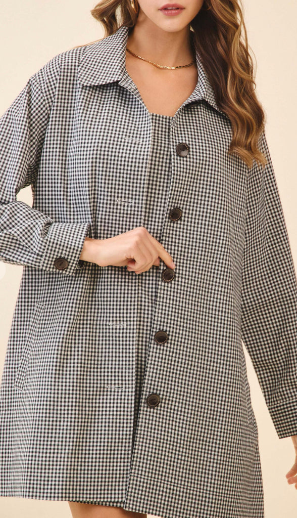Charlotte Gingham Oversized Lightweight Jacket- Black