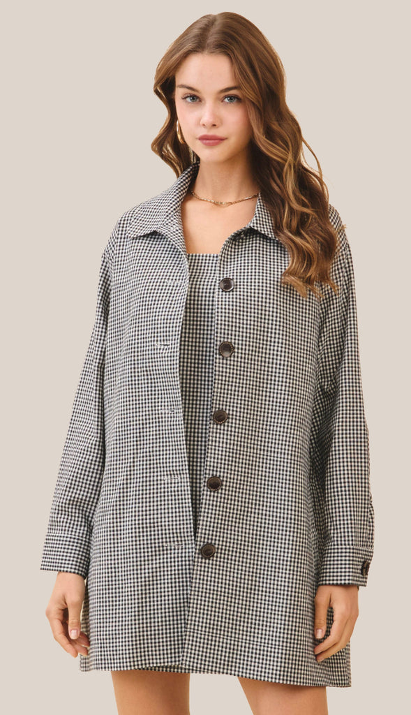 Charlotte Gingham Oversized Lightweight Jacket- Black