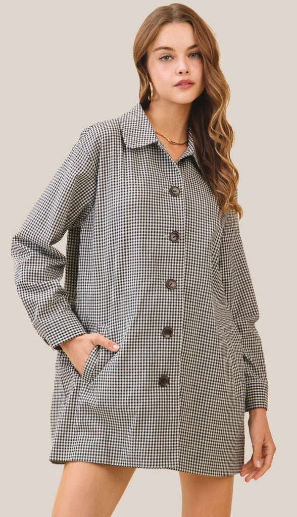 Charlotte Gingham Oversized Lightweight Jacket- Black