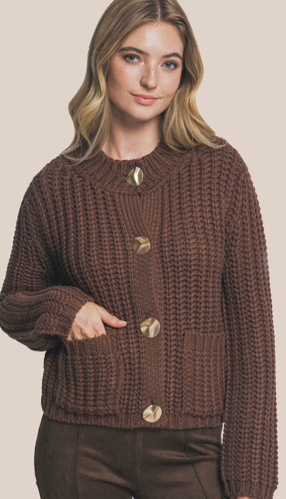 Beth Chunky Knit Cardigan- Brown