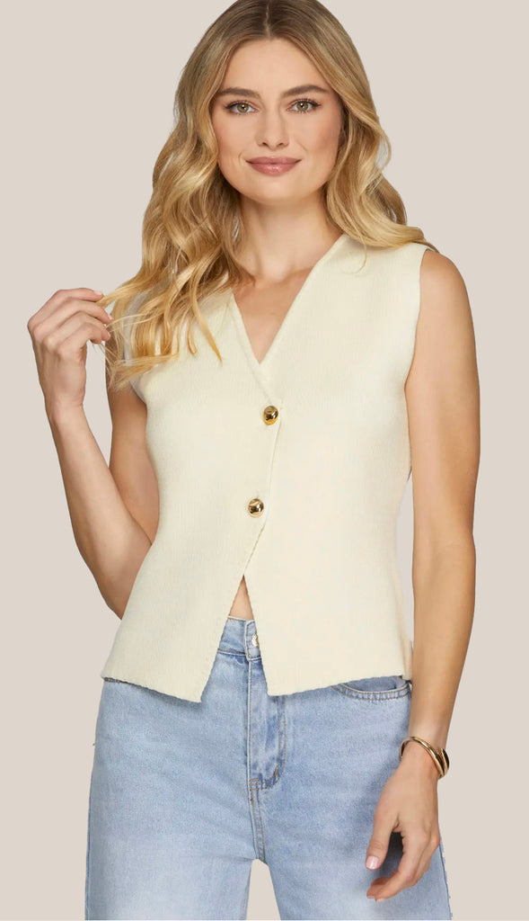 Emily Sleeveless Longline Sweater Vest- Cream