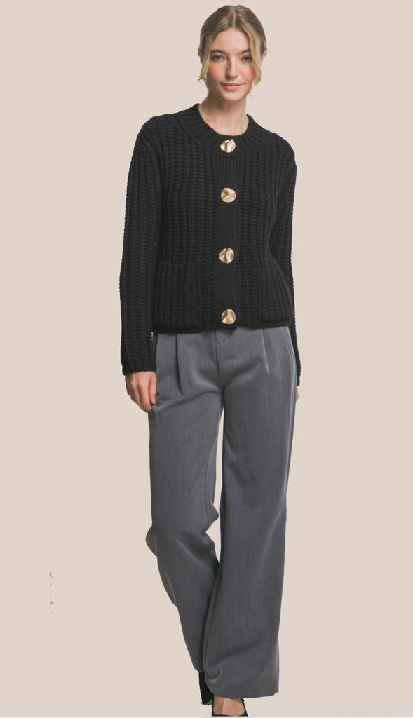 Beth Chunky Knit Cardigan- Black