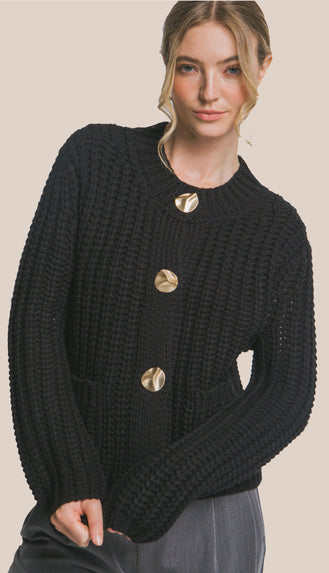Beth Chunky Knit Cardigan- Black