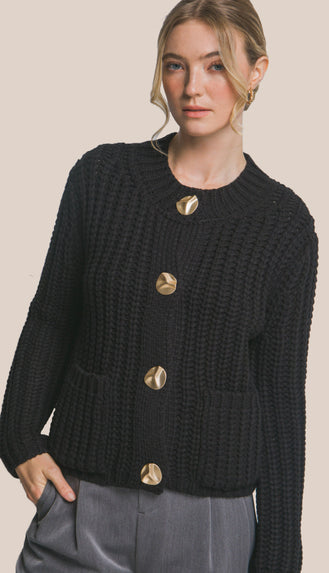 Beth Chunky Knit Cardigan- Black