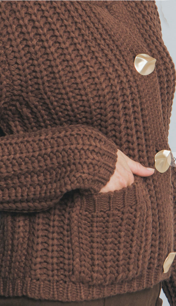 Beth Chunky Knit Cardigan- Brown