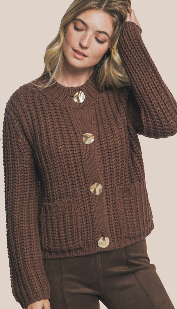 Beth Chunky Knit Cardigan- Brown