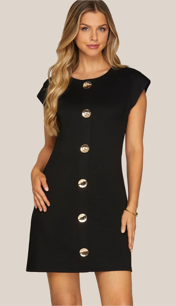 I Mean Business Gold Button Dress- Off White