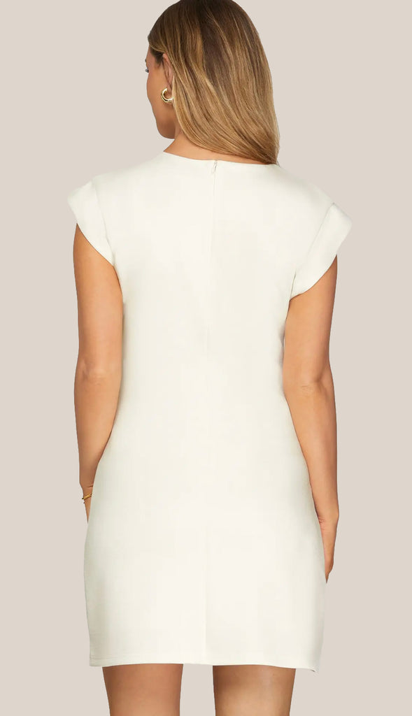 I Mean Business Gold Button Dress- Off White