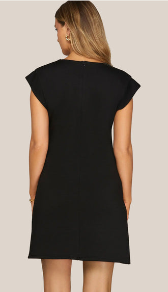 I Mean Business Gold Button Dress- Black