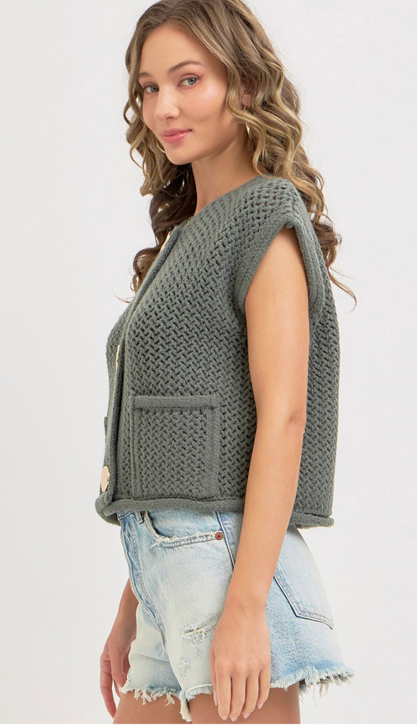 Cadence Gold Button Sweater- Cream