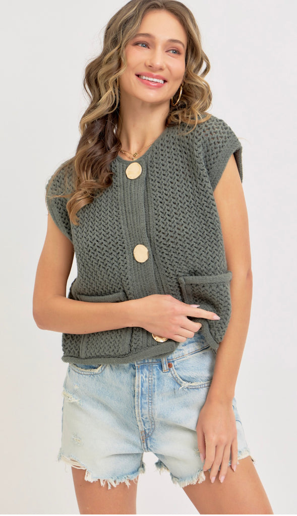 Cadence Gold Button Sweater- Cream
