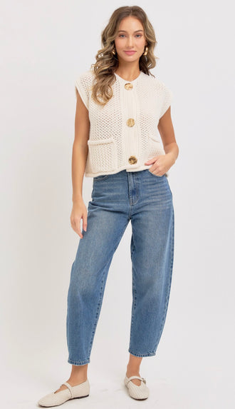 Cadence Gold Button Sweater- Cream
