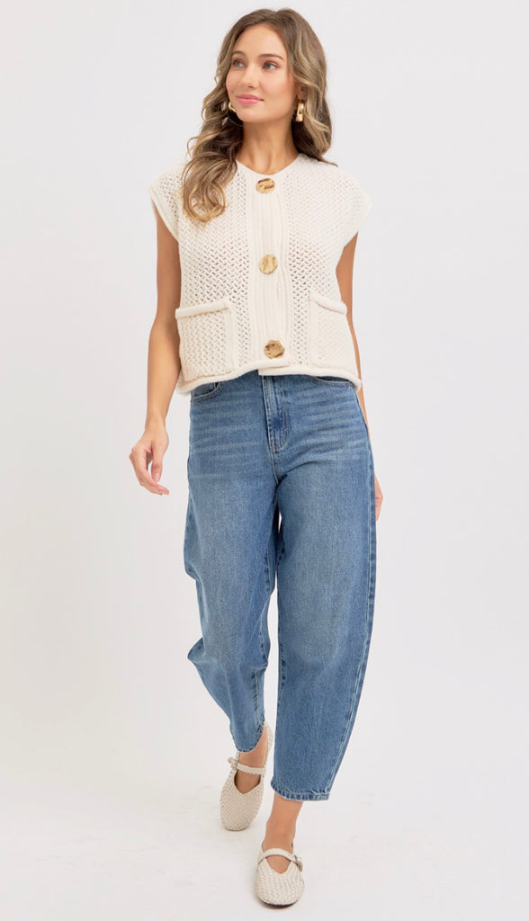 Cadence Gold Button Sweater- Pinewood
