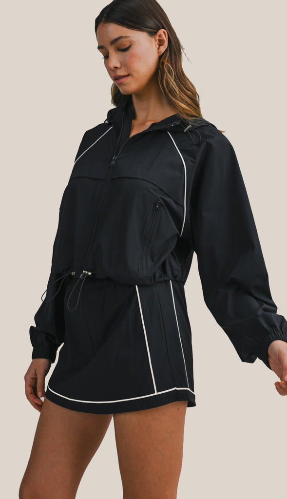 Windbreaker Jacket and Skort Set- Black