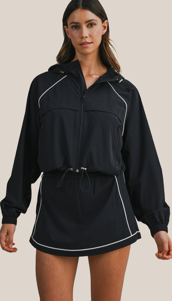 Windbreaker Jacket and Skort Set- Black