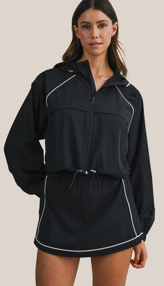 Windbreaker Jacket and Skort Set- Black