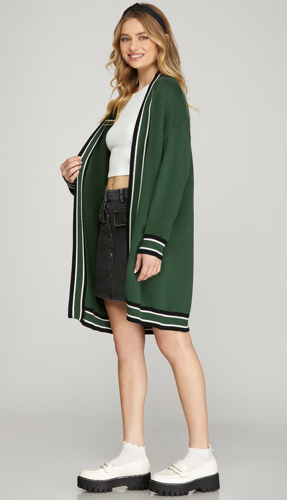 Esme Contrast Cardigan- Forest Green