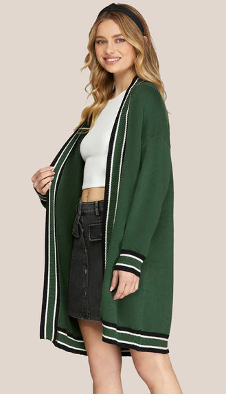 Esme Contrast Cardigan- Forest Green