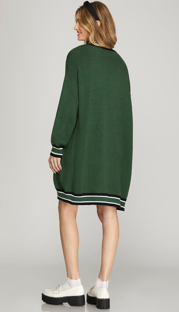 Esme Contrast Cardigan- Forest Green