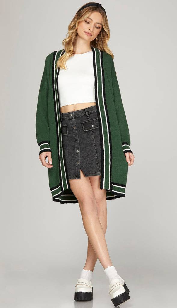 Esme Contrast Cardigan- Forest Green