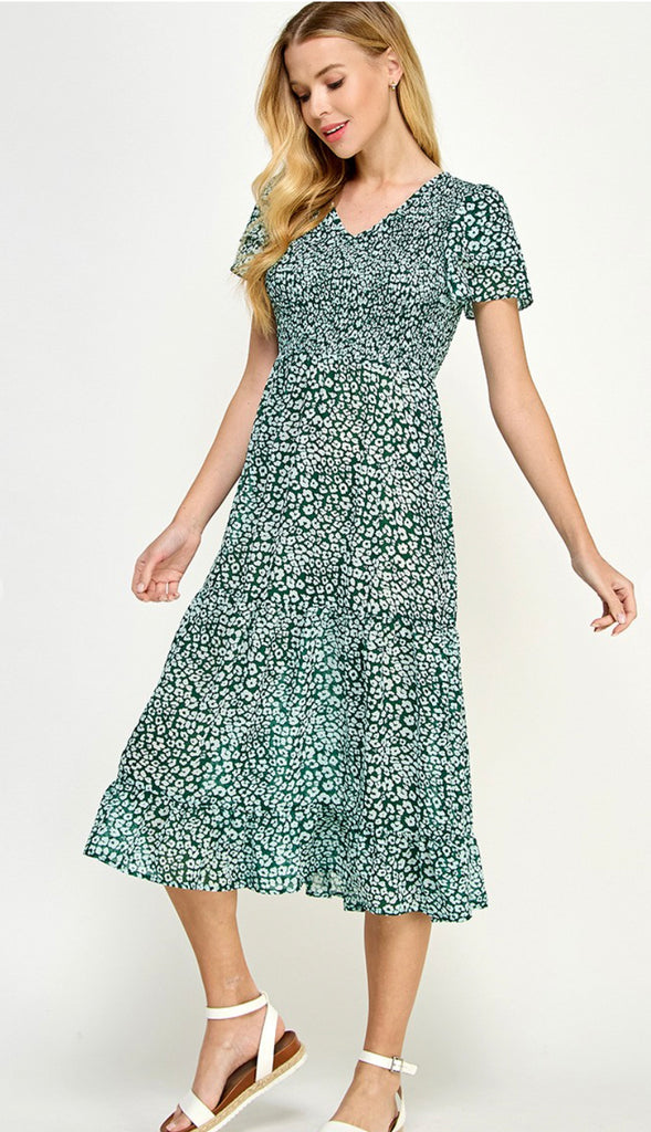 Daphne Tiered Midi Dress- Green