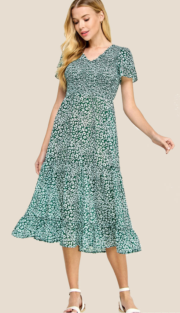 Daphne Tiered Midi Dress- Green