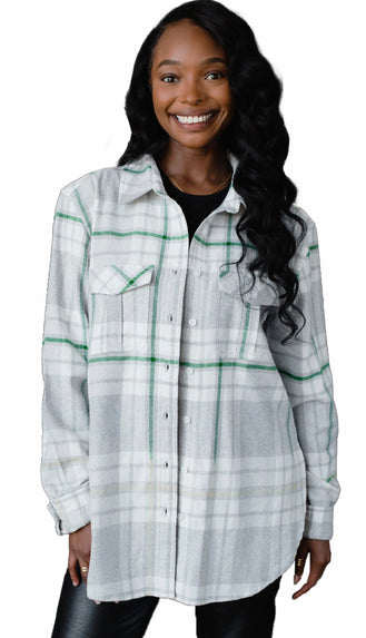 Game Day Flannel- Gray/Kelly Green