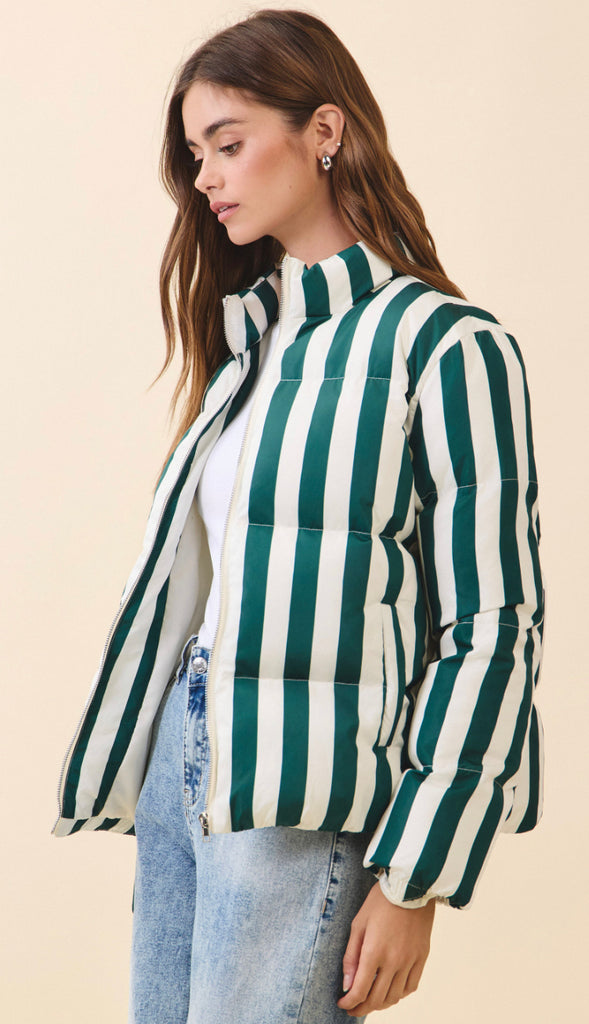 At The Rink Quilted Puffer Jacket- Hunter Green