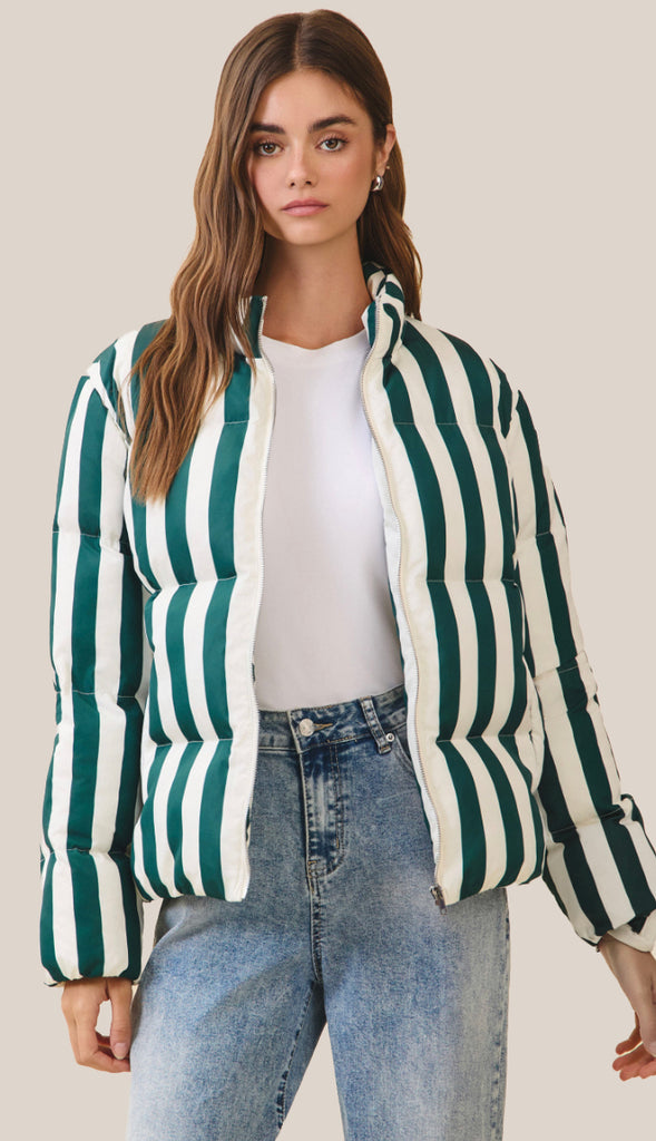 At The Rink Quilted Puffer Jacket- Hunter Green