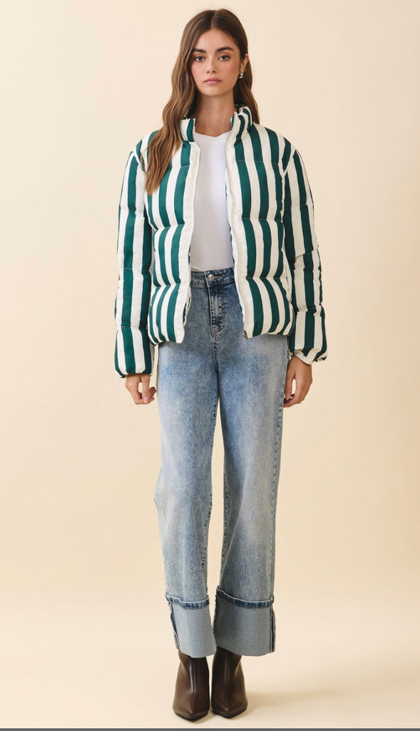 At The Rink Quilted Puffer Jacket- Hunter Green