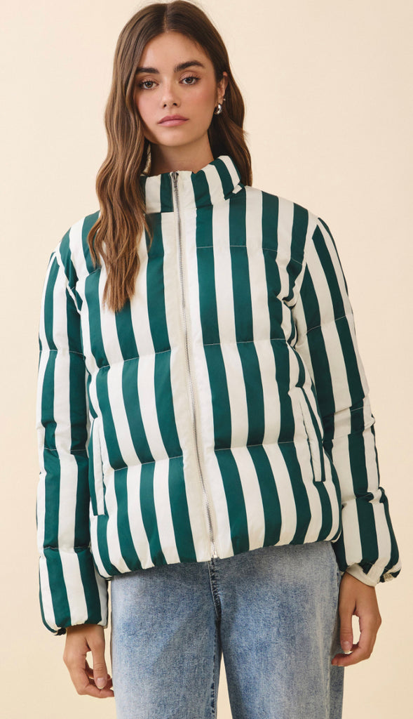 At The Rink Quilted Puffer Jacket- Hunter Green