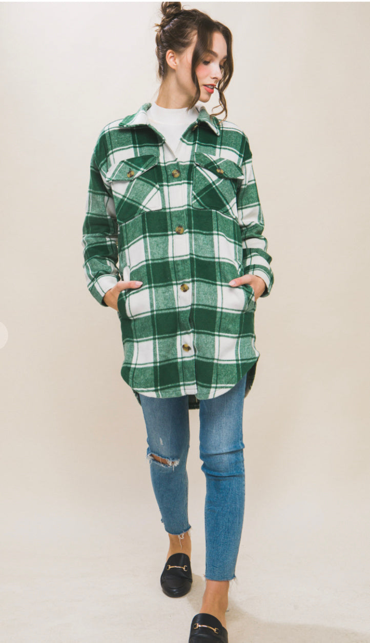 Game Day Plaid Shacket- Green